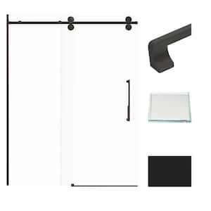 Teegan 59 in. W x 80 in. H Sliding Semi Frameless Shower Door with Fixed Panel in Matte Black with Low Iron Glass