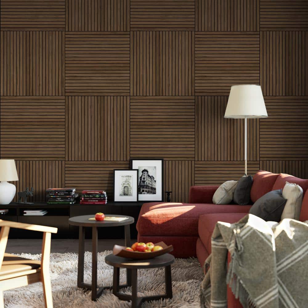 Walnut Peel & Stick 3D Acoustic Wood Slat Wall Panels