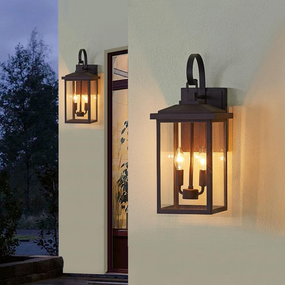 Kawoti 19.75" Black Glass 2-Light Outdoor Wall Lantern
