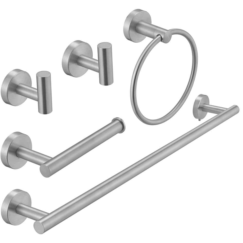 Brushed Nickel 5-Piece Bathroom Hardware Set with Towel Bar