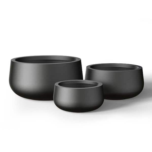 12.5 in. 16 in. 20.5 in. Charcoal Black(Enhanced Core) Concrete Round Planter / Pot with Drainage Holes (Set of 3)