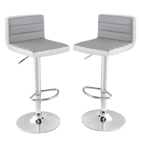 Costway Set of 2-Bar Stools Adjustable Barstool PU Leather Swivel Pub Chairs in Gray