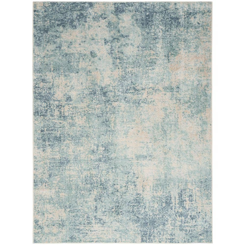 Nourison Astra Machine Washable 5 ft. x 7 ft. Blue Ivory  Abstract Contemporary Area Rug