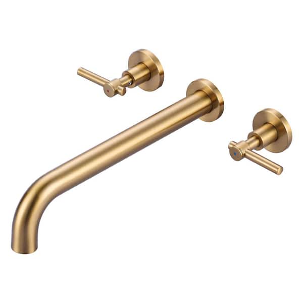 Cross 2-Handle Wall Mounted Roman Tub Faucet with Long Spout, Brass 3-Hold Tub Fille Faucet in Gold