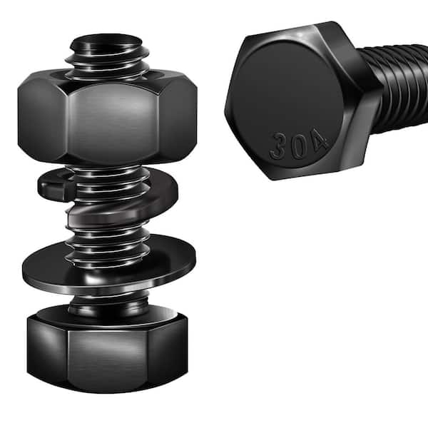 5/16 in. 18 x 1 in. Black Oxide Stainless Steel Hex Bolt with Nut, Washer and Lock Washer (10-Pack)