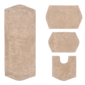 Waterford Collection 100% Cotton Tufted Bath Rug, 4-Pcs Set with Contour, Linen