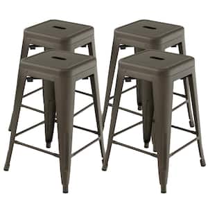 24 in. Set of 4 Tolix Style Bar Stool Counter Height Metal Bar Stool Stackable Chair Gun