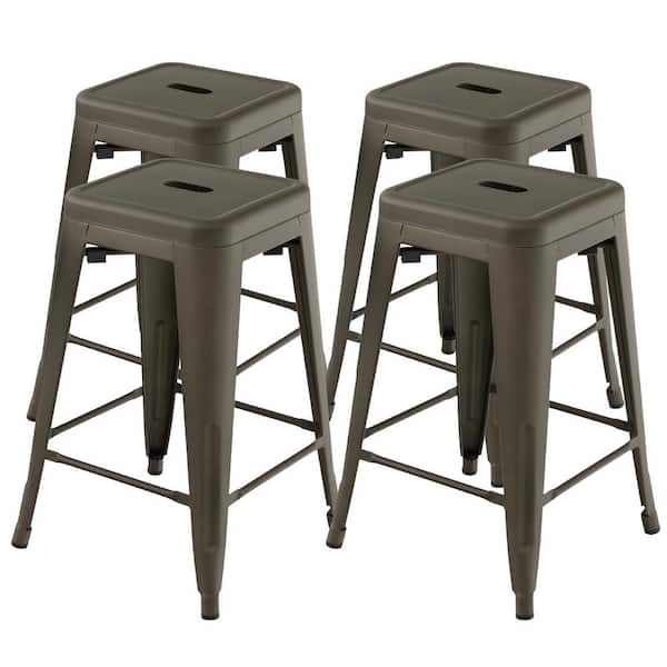 Gymax 24 in. Set of 4 Tolix Style Bar Stool Counter Height Metal Bar Stool Stackable Chair Gun