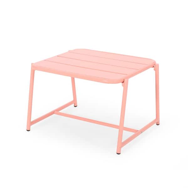 Noble House Pomander Matte Coral Rectangular Iron Outdoor Patio Side Table