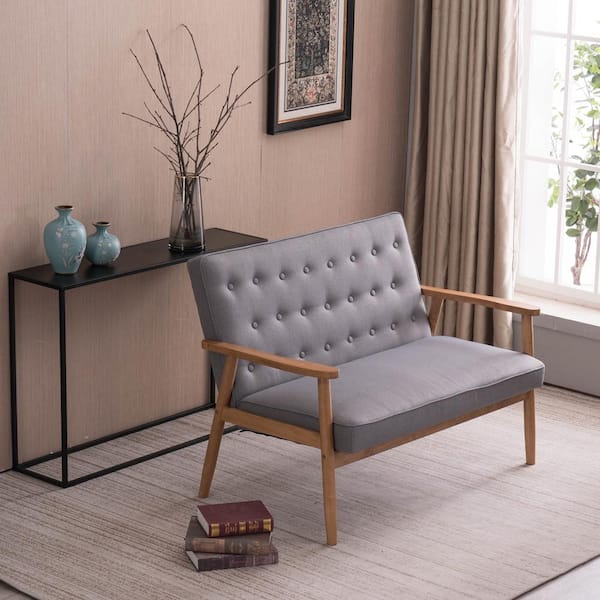 Winado Light Gray 2 Person Accent Chair Wooden Arm 475421317509