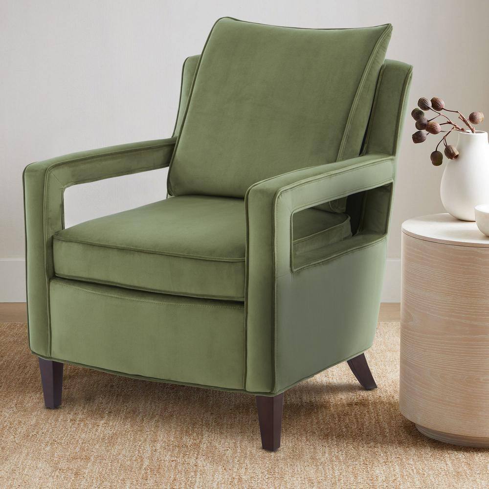 Questa Green Velvet Accent Arm Chair with Wood Legs