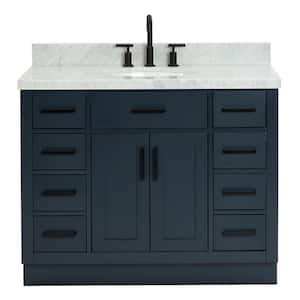 Hepburn 43 in. W x 22 in. D x 36 in. H Bath Vanity in Blue with Carrara Marble Vanity Top in White with White Basin