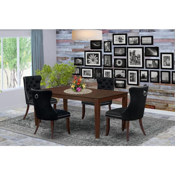 East West Furniture 5-Piece Mahogany Finish Solid Wood Top-Rectangular Dining Room Set- Seats-4