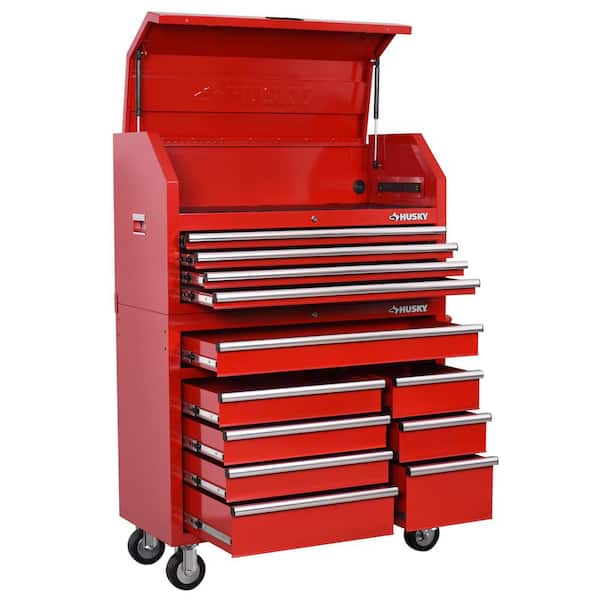 Husky Standard Duty 42 in. x 18 in. D 12-Drawer Red Rolling Tool Chest Combo