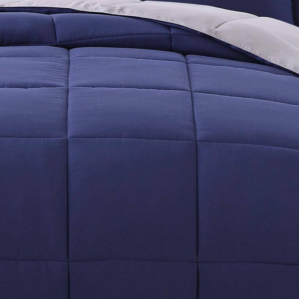 Full Navy and Gray Reversible Microfiber Comforter Set