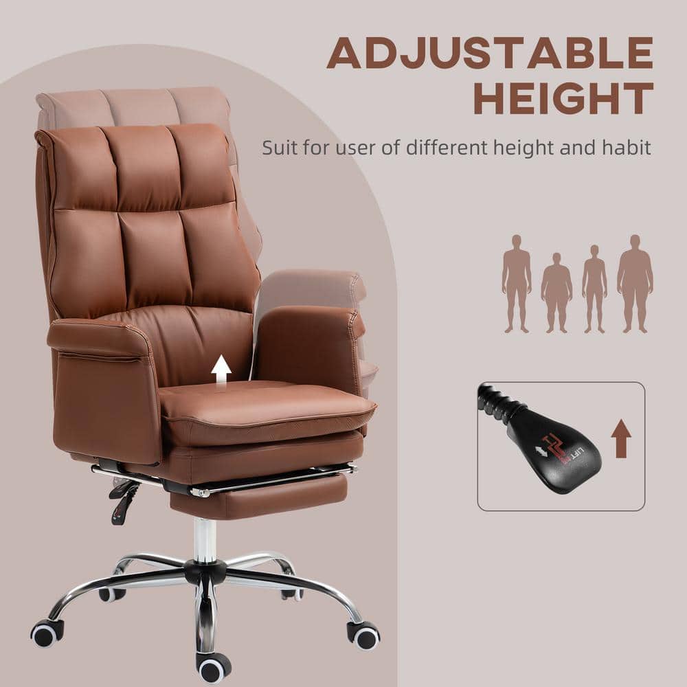 Brown Leather Executive Office Chair with Metal Base and Footrest