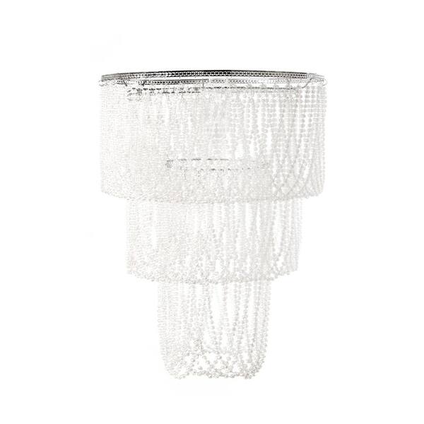 Tadpoles 14 in. x 20 in. 1-Light White Pearlized Bead Pendant Triple Layer Lamp Shade