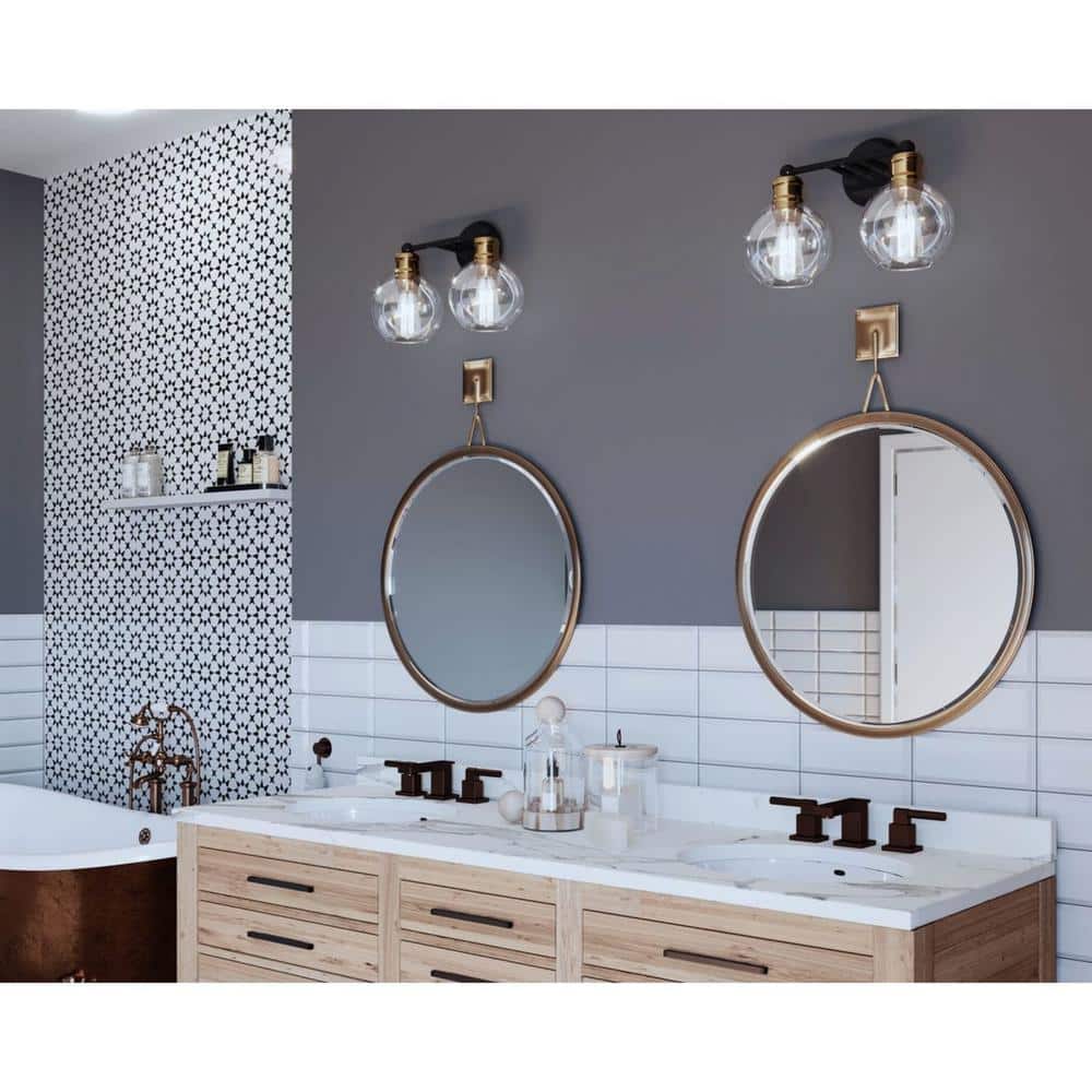 Antique Bronze 2-Light Bath Vanity with Clear Glass Shades