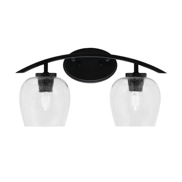 Unbranded Siena 18.25 in. 2-Light Vanity Light Matte Black with Clear Bubble Glass Shades