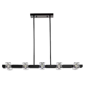 10-Light Matte Black Linear Chandelier with 10*G9 Bulbs, Glass Shades, for Dining Room, Kitchen Island, and Long Table