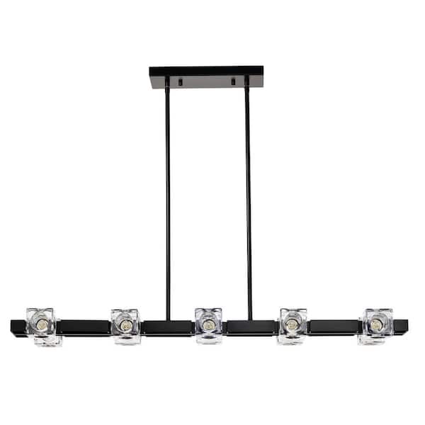 Staykiwi 10-Light Matte Black Linear Chandelier with 10*G9 Bulbs, Glass Shades, for Dining Room, Kitchen Island, and Long Table