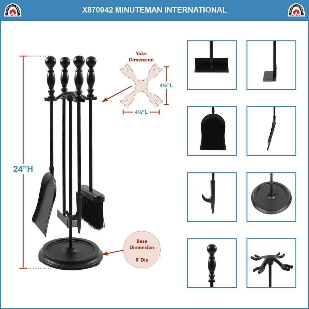 Black Cast Iron 24" Traditional Fireplace Tool Set