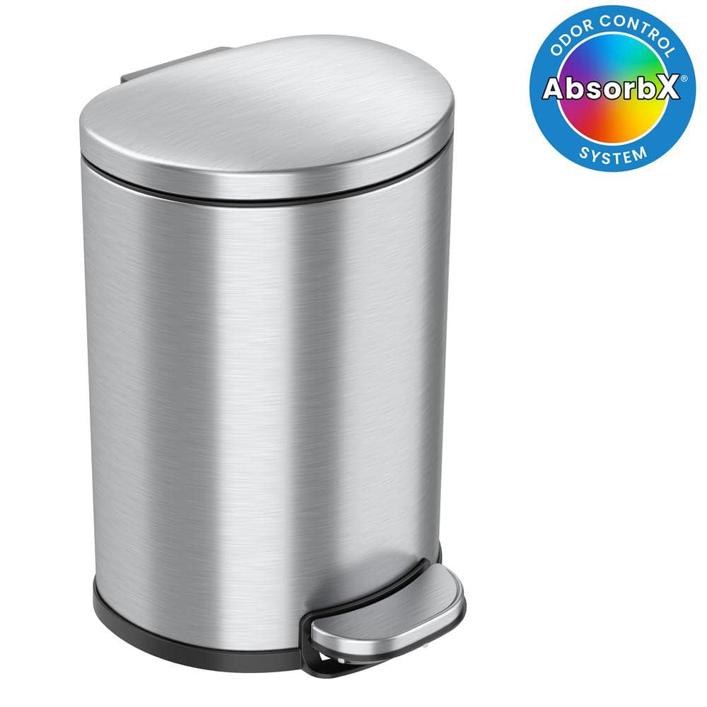 Stainless Steel Semi-Round 2 Gallon Step Trash Can with Odor Filter