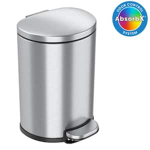 SoftStep 2 Gal. Semi-Round Stainless Steel Step Trash Can with Odor Control System and Inner Bin for Bathroom, Kitchen
