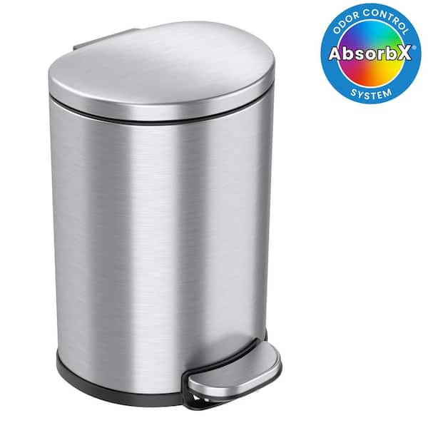 2 Gal. / 7 Liter Stainless Steel SoftStep Semi-Round Household Metal Trash Can with Odor Filter