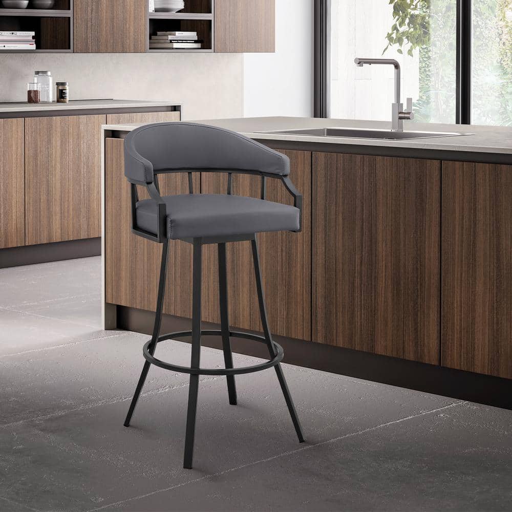 Valerie 26 in. Gray/Black High Back Black Metal Swivel Counter Stool with F