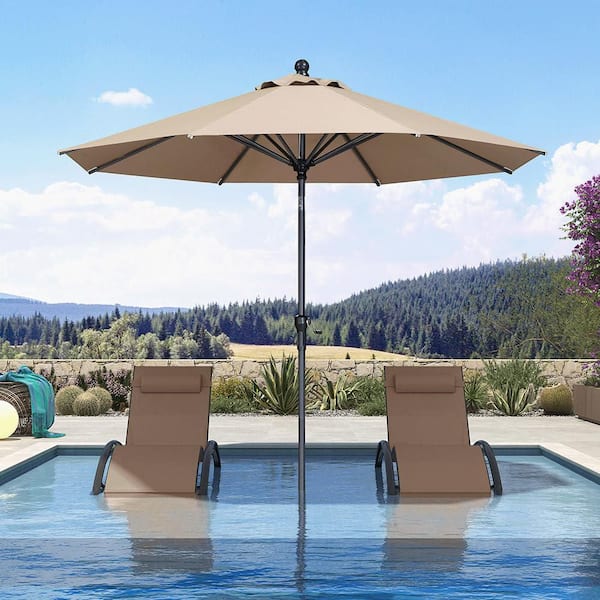 PURPLE LEAF 9 ft. Octagon Aluminum Auto-Tilt Outdoor Market Patio Umbrella in Taupe
