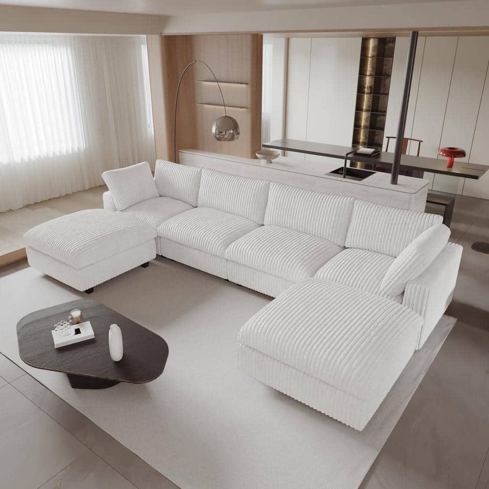 157.48 in. W Square Arm Faux Rabbit Plush Fabric U Shaped Free Combination Sofa in Beige with Removable Ottoman price history on PriceWatchPro