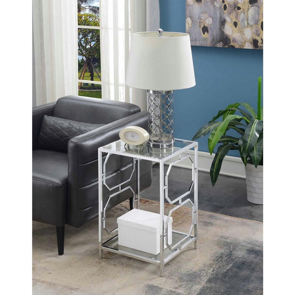 Omega Chrome and Glass End Table with Shelf