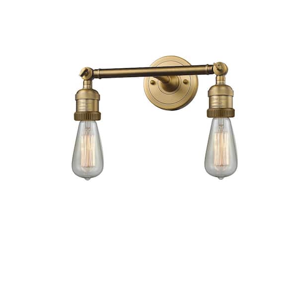 Bare Bulb 11 in. 2 Light Brushed Brass Vanity Light with