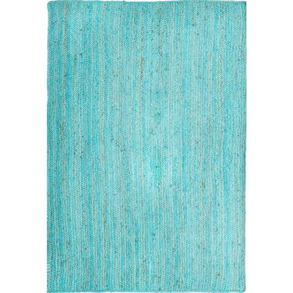 Unique Loom Braided Jute Dhaka Turquoise 4' 1 x 6' 1 Area Rug