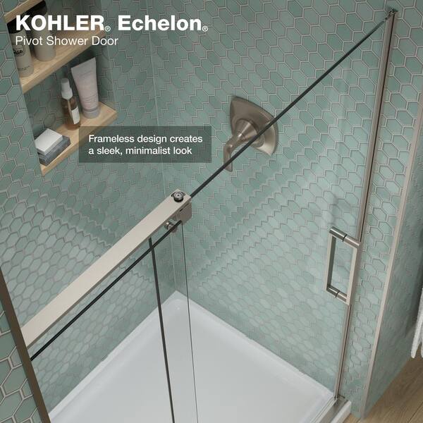 KOHLER Echelon 48 in. x 70 in. Pivot Frameless Shower Door in Matte Black with Clear Glass