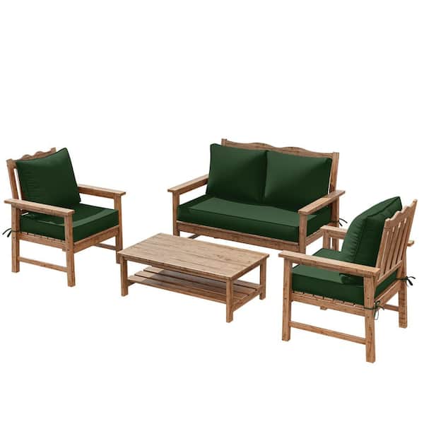 5 in. Universal Outdoor Cushion Set for Seats and Backs, Set of 1 Loveseat Cushions and 2 Deep Seat Cushions Green