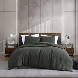 KCNY Solid Waffle 3-Piece Forest Green Polyester Full/Queen Duvet Cover Set