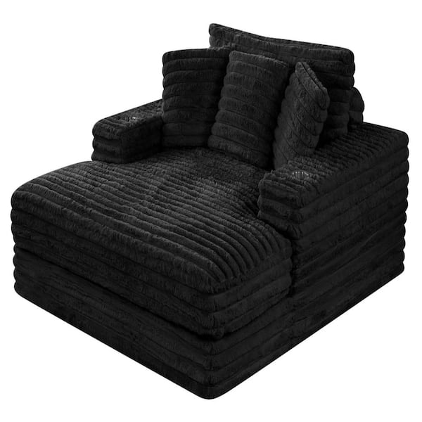 Best Quality Furniture Dennis Black Faux Rabbit Fur With 2 Stainless ...