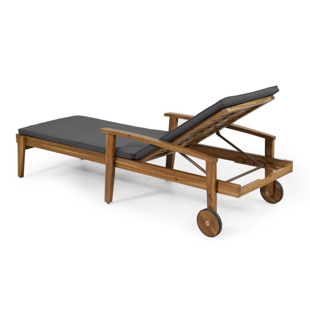 Teak and Dark Gray Acacia Wood Outdoor Chaise Lounge Set with Cushions
