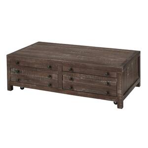 30 in. Brown Rectangle Wood Top Coffee Table with Metal Pull and Four Drawer