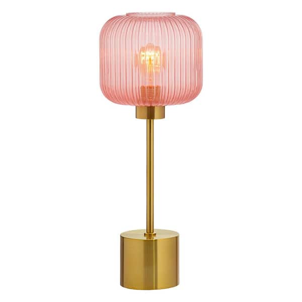 River of Goods Aislin 21 in. Brushed Gold Metal Table Lamp with Globe Shade in Textured Pink Glass