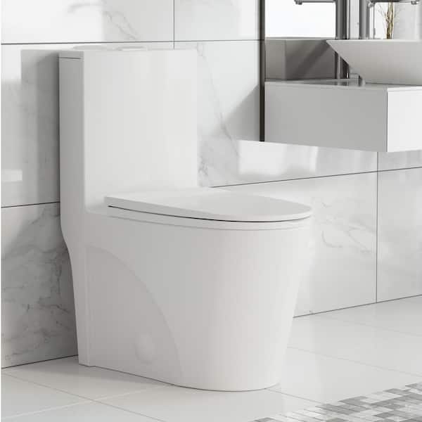 White Ceramic Modern Dual Flush One Piece Toilet Soft Close Quick Release Seat 