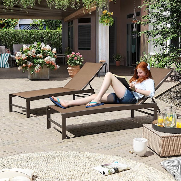 Crestlive Outdoor Lounge Chairs Set Of 2 – Adjustable 5-Position Aluminum Chaise Loungers For Pool, Patio, Beach (Black, All-Weather)
