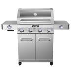 4-Burner Propane Gas Grill in Stainless with Clear View Lid, LED Controls, Side and Sear Burners