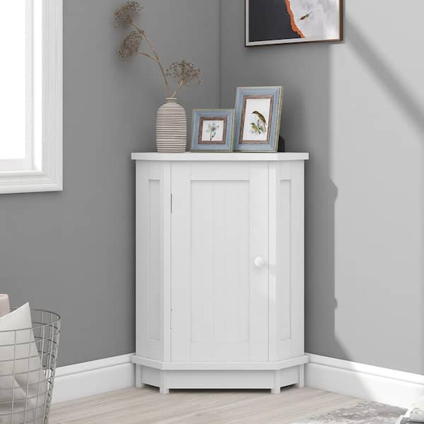 Polibi White 31.4 in. H Accent Cabinet, Bathroom Storage Cabinet with Triangle Corner Storage, Adjustable Shelf