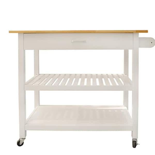Donason White Kitchen Cart with with 2 Lockable Wheels