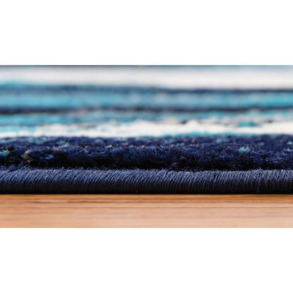 Navy Blue Abstract Synthetic 4' x 6' Area Rug