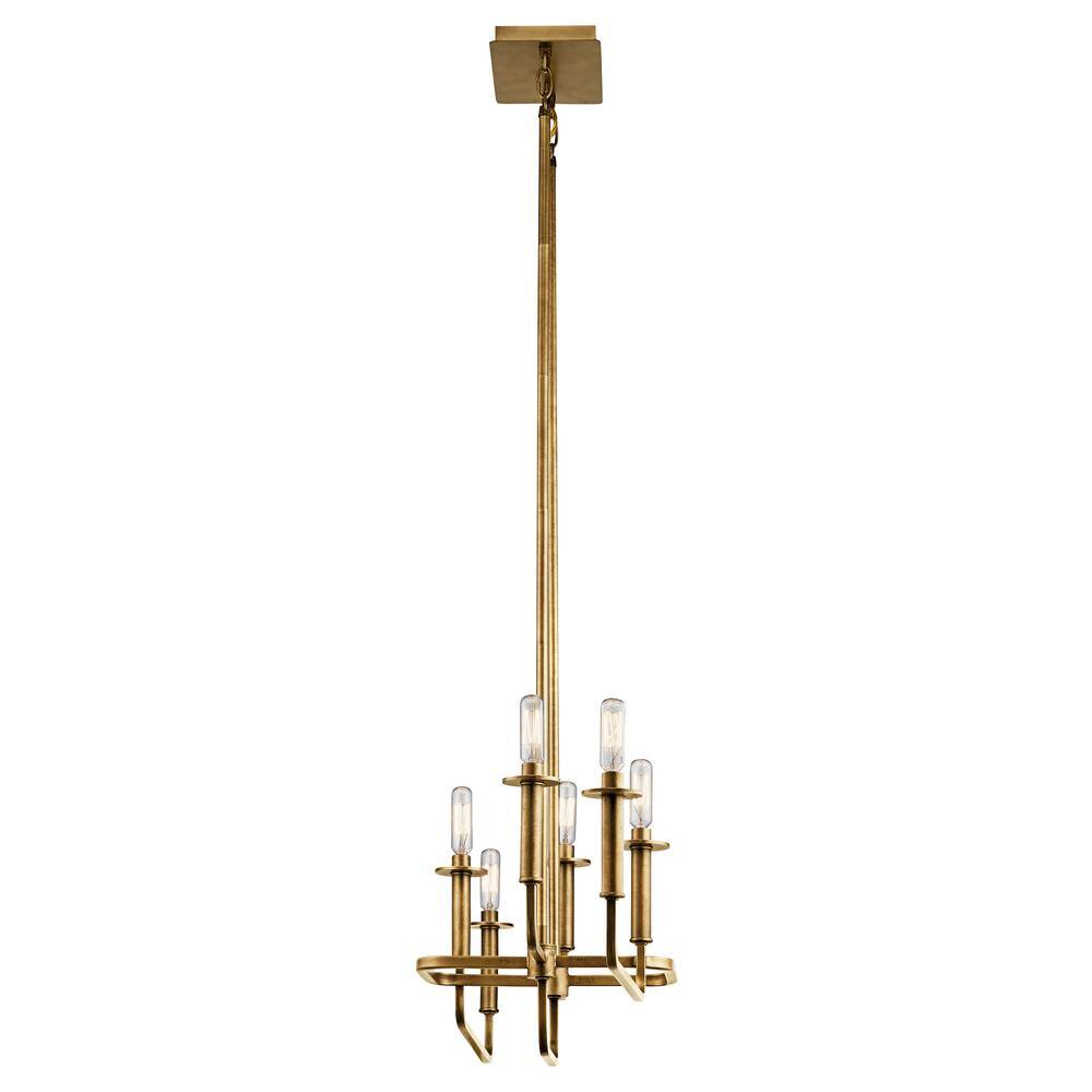 Elegant Brass 6-Candle Linear Chandelier, 11" x 17.5"