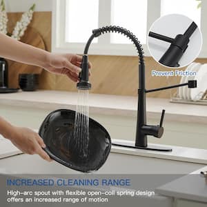 Single-Handle Pull-Down Sprayer 2 Spray High Arc Kitchen Faucet With Deck Plate in Matte Black